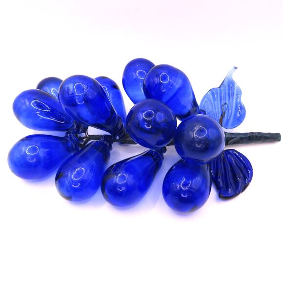 Vintage Cobalt Blue Handblown Glass Grapes Large Glass Fruit Retro Italian Decor - Picture 1 of 9